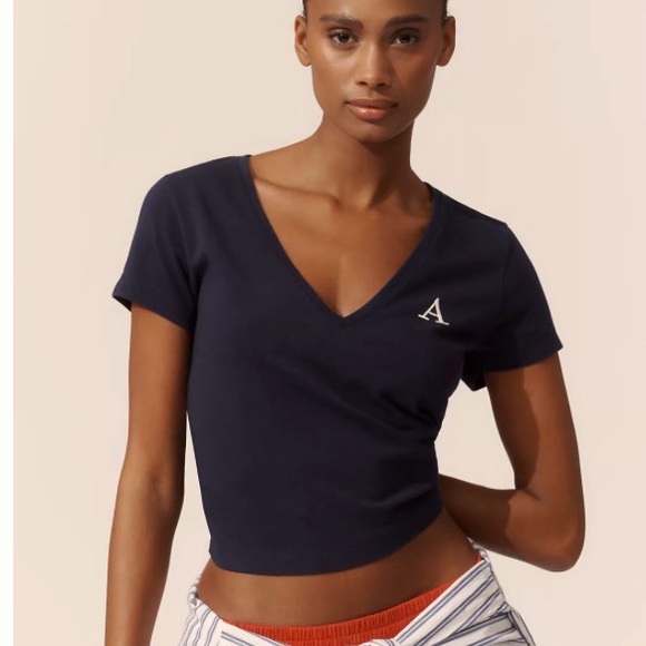 Anthropologie Tops - Maeve V-Neck Short-Sleeve Tee Anthropologie embroidered letter "A" Sz Large